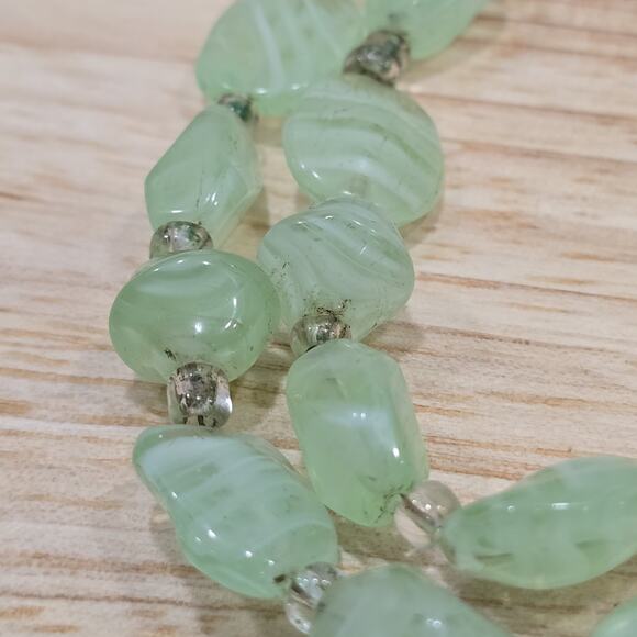 Mint Green Polished Glass Swirl Stone Effect 32" Continuous Bead Necklace - Picture 10 of 13